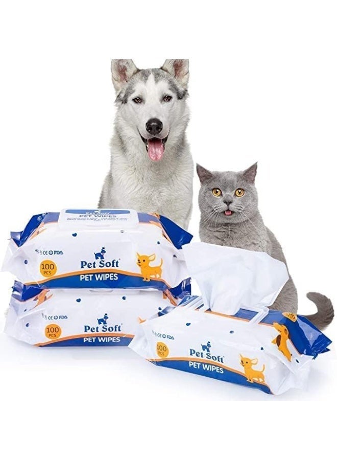 Pet Soft Dog Wipes Cleaning Deodorizing Grooming Wipes Hypoallergenic Puppy Paw Wipes for Doggie Cat Face Body Bult Eye Extra Thick Strong Soft Alcohol Free 8X6 INCH (4 bag=400 pieces) - Image 2
